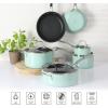 Martha Stewart Lockton Premium Nonstick 10 Piece Enamel Heavy Gauge Aluminum Pots and Pans Cookware Set – Linen White(Martha Blue)