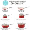 Martha Stewart Lockton Premium Nonstick 10 Piece Enamel Heavy Gauge Aluminum Pots and Pans Cookware Set – Linen White(Red)