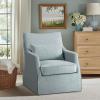 Martha Stewart London Swivel Chair – Solid Wood & Plywood, Skirted Metal Base Accent Armchair, Lumbar Pillow -Modern Classic Family Room Sofa Furniture Bedroom Lounge, 28″X31.5″X35.25″, Light Blue(Light Blue)