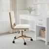 Martha Stewart Lulu Swivel Task Chair with Height Adjustable Seat for Home Office in Off White Faux Leather with Polished Brass Frame(Off White Faux Leather/Polished Brass Frame)