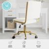 Martha Stewart Lulu Swivel Task Chair with Height Adjustable Seat for Home Office in Off White Faux Leather with Polished Brass Frame(Off White Faux Leather/Polished Brass Frame)
