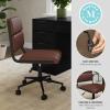 Martha Stewart Lulu Swivel Task Chair with Height Adjustable Seat for Home Office in Off White Faux Leather with Polished Brass Frame(Saddle Brown Faux Leather/Oil Rubbed Bronze Frame)