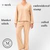 Martha Stewart Microfleece Sleepwear for Women | Cozy 2-Piece Pajama Set | Buttery Soft, Warm & Perfect for Lounging(Caramel)