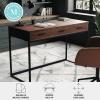 Martha Stewart Ollie Home Office Desk with 3 Drawers in Walnut Wood Grain with Polished Brass Hardware(Walnut Top/Oil Rubbed Bronze Frame)
