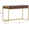 Martha Stewart Ollie Home Office Desk with 3 Drawers in Walnut Wood Grain with Polished Brass Hardware(Walnut Top/Polished Brass Frame)