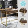 Martha Stewart Ollie Home Office Desk with 3 Drawers in Walnut Wood Grain with Polished Brass Hardware(Walnut Top/Polished Brass Frame)