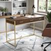 Martha Stewart Ollie Home Office Desk with 3 Drawers in Walnut Wood Grain with Polished Brass Hardware(Walnut Top/Polished Brass Frame)