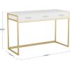 Martha Stewart Ollie Home Office Desk with 3 Drawers in Walnut Wood Grain with Polished Brass Hardware(White Top/Polished Brass Frame)