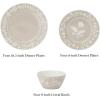 Martha Stewart Peony 12 Piece Porcelain Floral Chip and Scratch Resistant Dinnerware Set(Taupe)