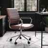 Martha Stewart Piper Swivel Task Chair with Armrests for Home Office in Saddle Brown Faux Leather with Polished Nickel Frame(Saddle Brown Faux Leather/Polished Nickel)