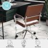 Martha Stewart Piper Swivel Task Chair with Armrests for Home Office in Saddle Brown Faux Leather with Polished Nickel Frame(Saddle Brown Faux Leather/Polished Nickel)