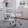 Martha Stewart Piper Swivel Task Chair with Armrests for Home Office in Saddle Brown Faux Leather with Polished Nickel Frame(White Faux Leather/Polished Nickel)