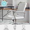 Martha Stewart Piper Swivel Task Chair with Armrests for Home Office in Saddle Brown Faux Leather with Polished Nickel Frame(White Faux Leather/Polished Nickel)