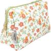 Martha Stewart Quilted Makeup Bag, Compact Cosmetic Organizer for Women, Small Zipper Pouch with PVC Lining, 8.75″ x 4″ x 6″ (Floral Cloud Dancer)