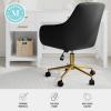 Martha Stewart Rayna Swivel Task Chair with Flared Arms for Home Office in White Boucle with Oil Rubbed Bronze Frame(Black Faux Leather/Polished Brass Frame)