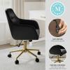 Martha Stewart Rayna Swivel Task Chair with Flared Arms for Home Office in White Boucle with Oil Rubbed Bronze Frame(Black Faux Leather/Polished Brass Frame)