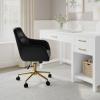 Martha Stewart Rayna Swivel Task Chair with Flared Arms for Home Office in White Boucle with Oil Rubbed Bronze Frame(Black Faux Leather/Polished Brass Frame)