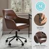 Martha Stewart Rayna Swivel Task Chair with Flared Arms for Home Office in White Boucle with Oil Rubbed Bronze Frame(Saddle Brown Faux Leather/Oil Rubbed Bronze)