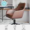 Martha Stewart Rayna Swivel Task Chair with Flared Arms for Home Office in White Boucle with Oil Rubbed Bronze Frame(Saddle Brown Faux Leather/Oil Rubbed Bronze)