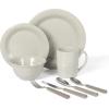 Martha Stewart Reedley 32 Piece Stoneware Dinnerware and Flatware Combo Set – Linen White(Gray)