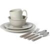 Martha Stewart Reedley 32 Piece Stoneware Dinnerware and Flatware Combo Set – Linen White(Gray)