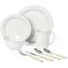 Martha Stewart Reedley 32 Piece Stoneware Dinnerware and Flatware Combo Set – Linen White(Linen White)