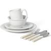 Martha Stewart Reedley 32 Piece Stoneware Dinnerware and Flatware Combo Set – Linen White(Linen White)