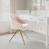 Martha Stewart Sora Stationary Swivel Task Chair with Sloped Arms for Home Office in White Boucle with Oil Rubbed Bronze Frame(Conch Shell Fabric/Polished Brass Frame)