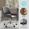 Martha Stewart Tyla Armless Swivel Task Chair for Home Office in White Faux Leather with Polished Brass Frame(Gray Faux Leather/Polished Nickel)
