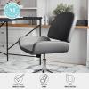 Martha Stewart Tyla Armless Swivel Task Chair for Home Office in White Faux Leather with Polished Brass Frame(Gray Faux Leather/Polished Nickel)