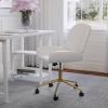 Martha Stewart Tyla Armless Swivel Task Chair for Home Office in White Faux Leather with Polished Brass Frame(White Faux Leather/Polished Brass)