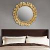 Martha Stewart Wall Décor Large Gingko Leaf Round Wall Mirror for Living Room, Iron Metal Plate Frame Antique Finish, Ready to Hang Bedroom Decoration, Eden, 30.5″, Gold(Gold)