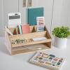 Martha Stewart Weston Wooden Desktop Organizer with Open Lower Storage Compartment, Paulownia Wood Multipurpose Storage Caddy, Light Natural(Light Natural)