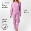 Martha Stewart Women’s Henley Pajama Set | 2-Piece Long Sleeve Top and Jogger Pants | Soft, Breathable Pointelle Sleepwear(Pink)