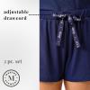 Martha Stewart Women’s Pajama Shorts Set | Soft Ribbed Jersey Sleepwear | 2-Pc Short Sleeve Top and Shorts | Light and Comfy(Medieval Blue)