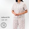 Martha Stewart Women’s Poplin Pajama Set | 2 pc Notch Collar Short Sleeve Top & Pants | Soft Cotton Breathable Sleepwear(Bright White)