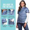 Martha Stewart Women’s Quilted Down Puffer Vest, Lightweight Short Sleeve Packable Jacket with Pockets, Warm Winter Outerwear(Khaki)
