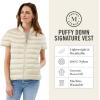 Martha Stewart Women’s Quilted Down Puffer Vest, Lightweight Short Sleeve Packable Jacket with Pockets, Warm Winter Outerwear(Oat)