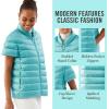 Martha Stewart Women’s Quilted Down Puffer Vest, Lightweight Short Sleeve Packable Jacket with Pockets, Warm Winter Outerwear(Turq Blue)