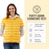 Martha Stewart Women’s Quilted Down Puffer Vest, Lightweight Short Sleeve Packable Jacket with Pockets, Warm Winter Outerwear(Yellow)