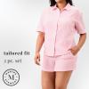 Martha Stewart Women’s Seersucker Pajama Set – Short Sleeve Notch Collar Top & Shorts Sleepwear, Fuchsia Pink