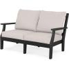 Martha Stewart by POLYWOOD® Chinoiserie 4-Piece Deep Seating Set with Loveseat in Sand/Glacier Spa(Black / Dune Burlap)