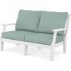 Martha Stewart by POLYWOOD® Chinoiserie 4-Piece Deep Seating Set with Loveseat in Sand/Glacier Spa(White / Glacier Spa)