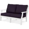 Martha Stewart by POLYWOOD® Chinoiserie 4-Piece Deep Seating Set with Loveseat in Sand/Glacier Spa(White / Navy Linen)