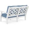 Martha Stewart by POLYWOOD® Chinoiserie 4-Piece Deep Seating Set with Loveseat in Sand/Glacier Spa(White / Sky Blue)