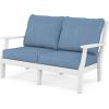 Martha Stewart by POLYWOOD® Chinoiserie 4-Piece Deep Seating Set with Loveseat in Sand/Glacier Spa(White / Sky Blue)