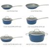 Sur La Table Kitchen Essentials Cool Commune Hard Anodized 10 Piece PFA Free Ceramic Non stick Interior Forged Durable Aluminum Pots and Pans Cookware Set – Green – Induction Compatible(Blue (Hard Anodized Aluminum))