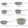 Sur La Table Kitchen Essentials Cool Commune Hard Anodized 10 Piece PFA Free Ceramic Non stick Interior Forged Durable Aluminum Pots and Pans Cookware Set – Green – Induction Compatible(Green (Hard Anodized Aluminum))