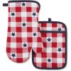 MARTHA STEWART Americana Star Gihgham Oven Mitt & Pot Holder Set, 100% Cotton, Heat Resistant, Patriotic USA America Decor, Red/White/Blue, 7″x13″ & 7″x10″