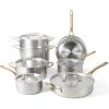 MARTHA STEWART Vintage 18/8 Triply Stainless Steel 12 Piece Cookware Set w/Gold Handles(Stainless Steel w/ Gold Handles)